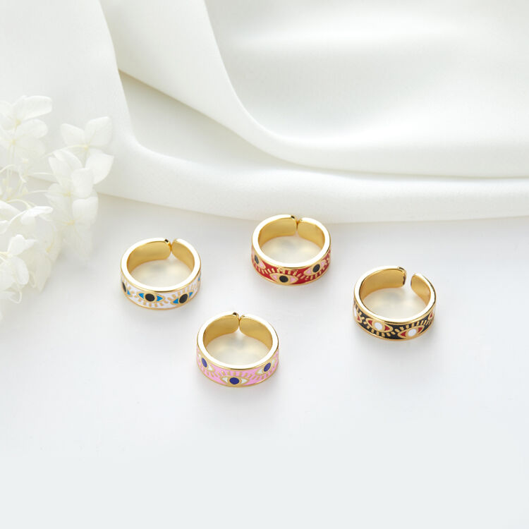 quality Factory Wholesale Price Enamel Pink Evil Eye 14K Gold Plated Rings Adjustable Wholesale factory