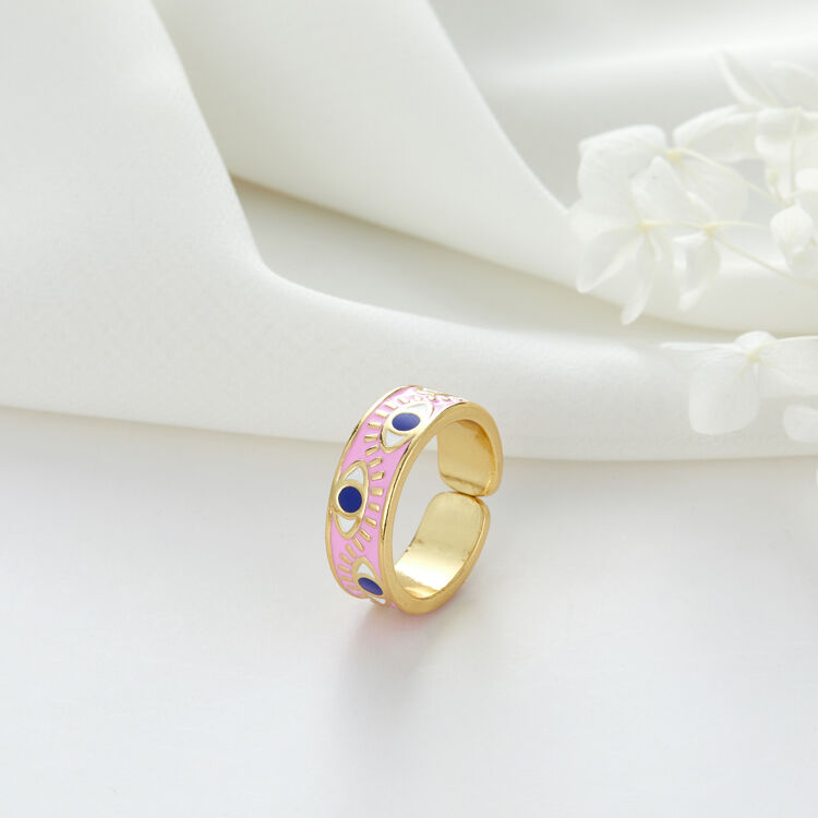 quality Factory Wholesale Price Enamel Pink Evil Eye 14K Gold Plated Rings Adjustable Wholesale factory