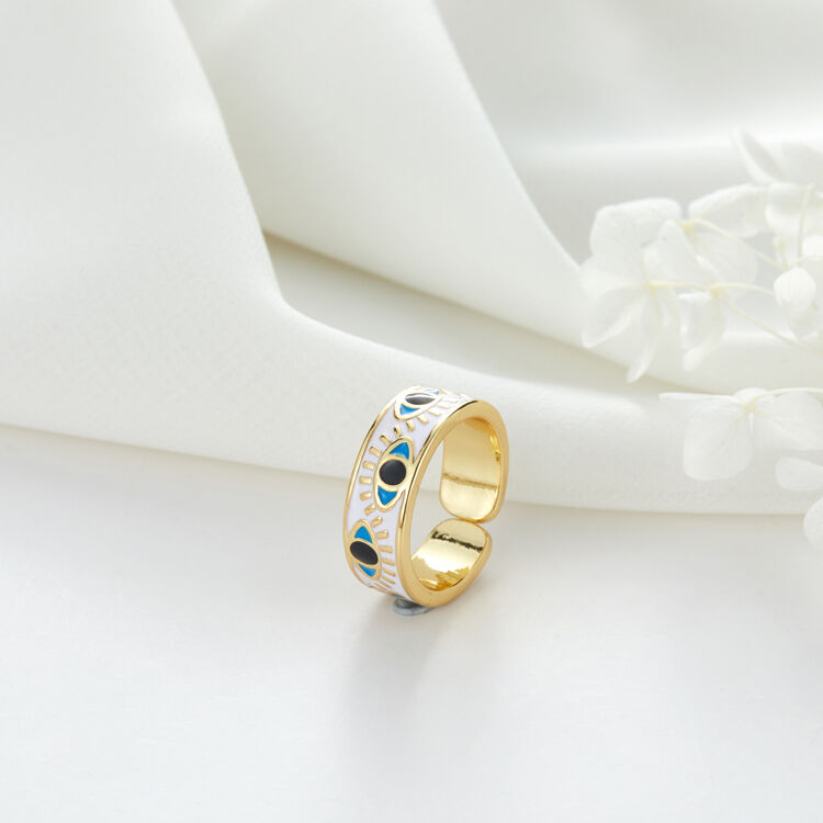 quality Factory Wholesale Price Enamel Pink Evil Eye 14K Gold Plated Rings Adjustable Wholesale factory