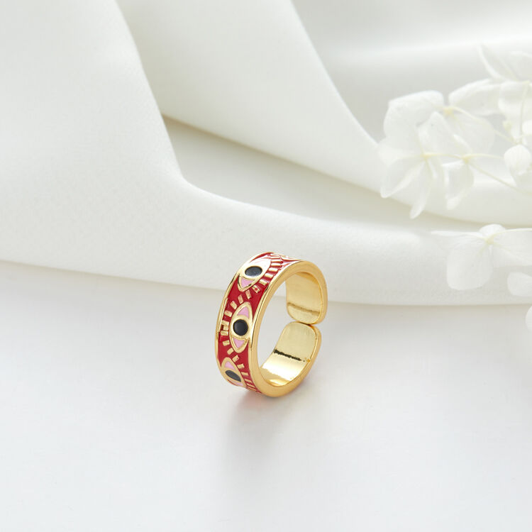 quality Factory Wholesale Price Enamel Pink Evil Eye 14K Gold Plated Rings Adjustable Wholesale factory