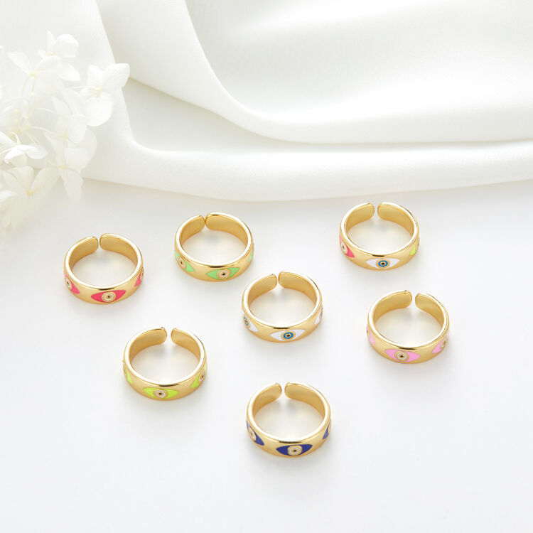 quality Fashion 14k Adjustable for Women Color Enamel Dainty Turkish Evil Eye Ring Colorful Gold Plated factory