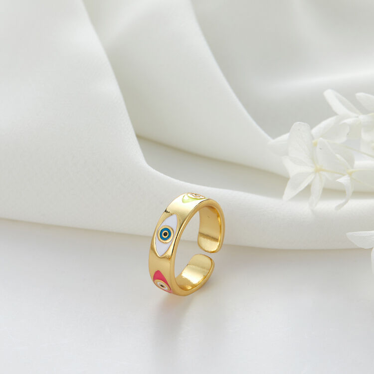 quality Fashion 14k Adjustable for Women Color Enamel Dainty Turkish Evil Eye Ring Colorful Gold Plated factory
