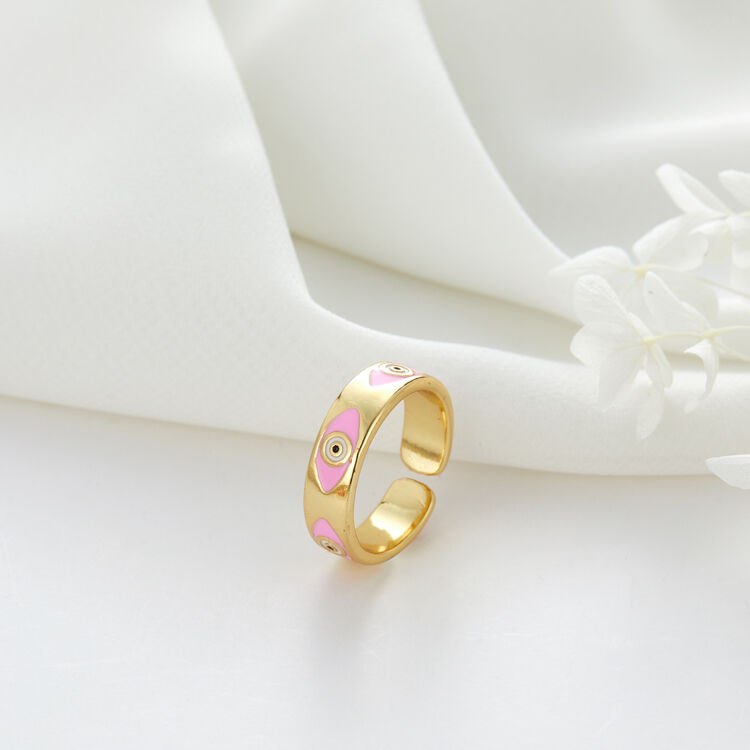 quality Fashion 14k Adjustable for Women Color Enamel Dainty Turkish Evil Eye Ring Colorful Gold Plated factory