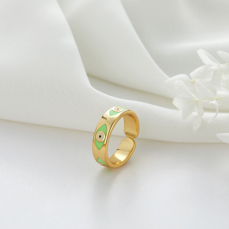 quality Fashion 14k Adjustable for Women Color Enamel Dainty Turkish Evil Eye Ring Colorful Gold Plated factory