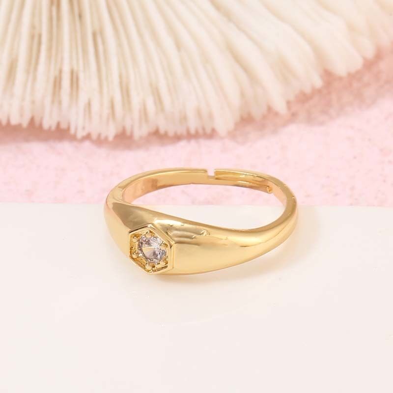 quality Factory Wholesale Fashion Simple 14K Gold Plated Finger Rings Jewelry Women Adjustable CZ Rings factory