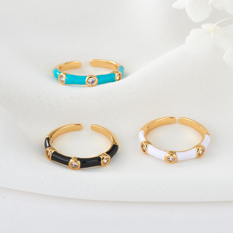 quality Simple White Black Green Dripping  Oil 14K Gold Plated Adjustable Enamel Ring Drop Oil Brass Jewelry Rings factory