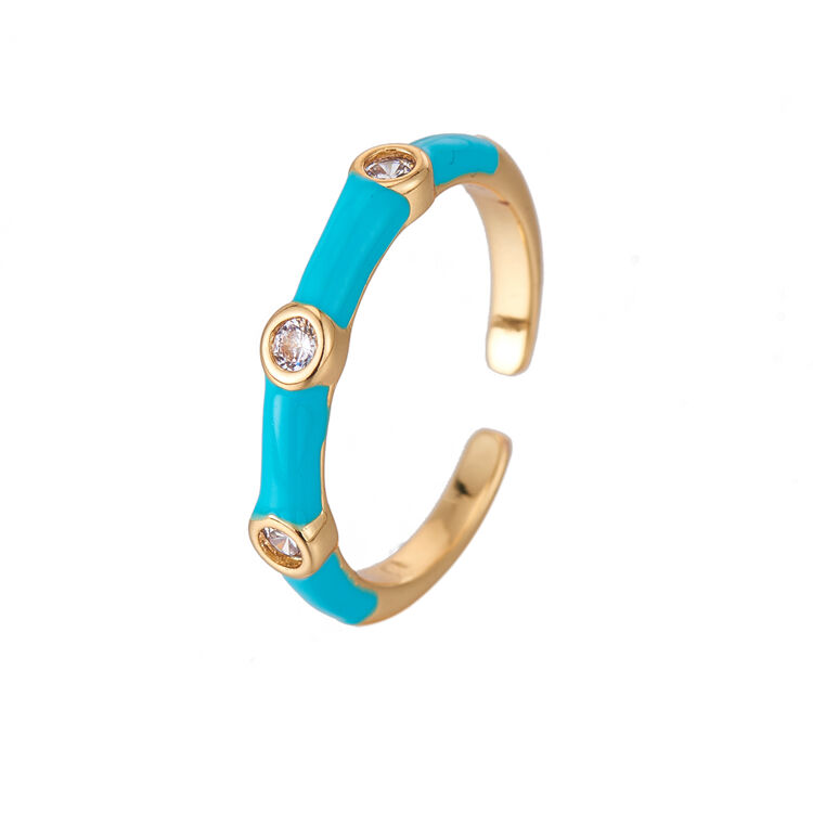 quality Simple White Black Green Dripping  Oil 14K Gold Plated Adjustable Enamel Ring Drop Oil Brass Jewelry Rings factory