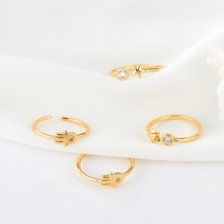 quality Simple Brass Micro-set Zircon 14K Gold Plated Hamsa Hand Star Shape Adjustable FashionJewelry Ring factory
