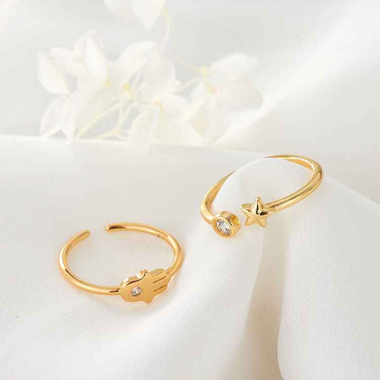 quality Simple Brass Micro-set Zircon 14K Gold Plated Hamsa Hand Star Shape Adjustable FashionJewelry Ring factory