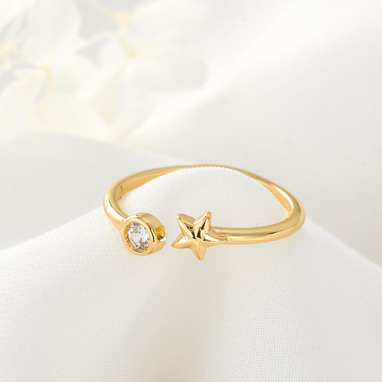 quality Simple Brass Micro-set Zircon 14K Gold Plated Hamsa Hand Star Shape Adjustable FashionJewelry Ring factory