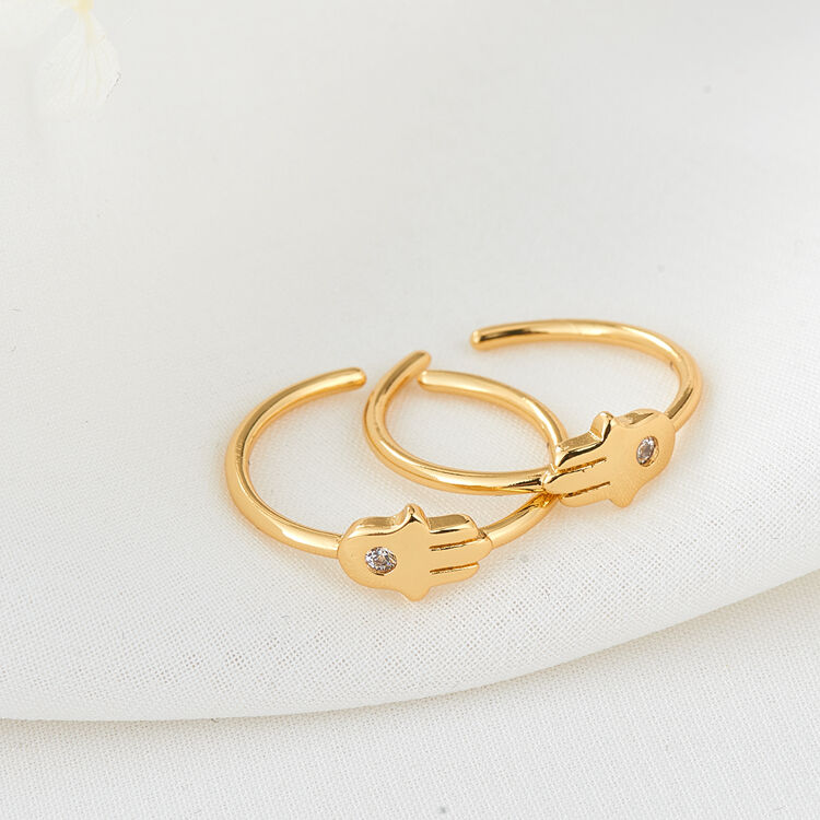 quality Simple Brass Micro-set Zircon 14K Gold Plated Hamsa Hand Star Shape Adjustable FashionJewelry Ring factory