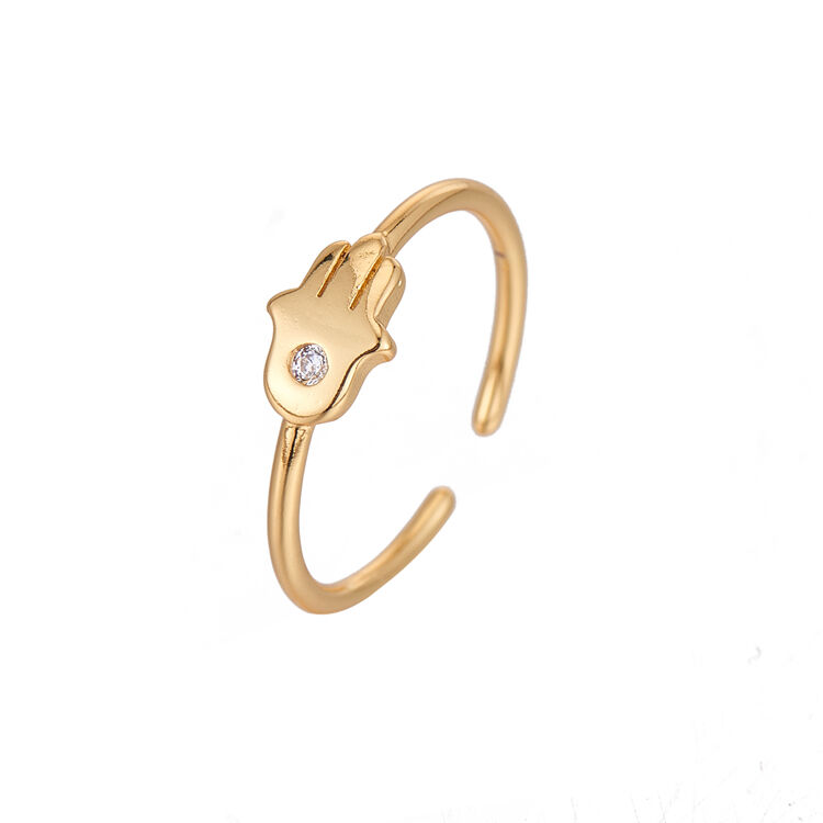 quality Simple Brass Micro-set Zircon 14K Gold Plated Hamsa Hand Star Shape Adjustable FashionJewelry Ring factory