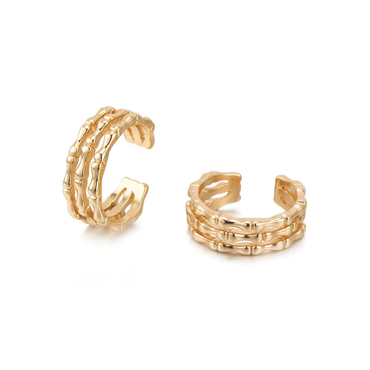 quality 2024 Hot Selling Women's Ring Personalized Fashion 14K Gold Plated Triple Hollow Bamboo Open Ring factory
