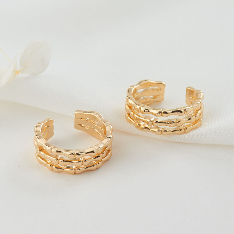 quality 2024 Hot Selling Women's Ring Personalized Fashion 14K Gold Plated Triple Hollow Bamboo Open Ring factory