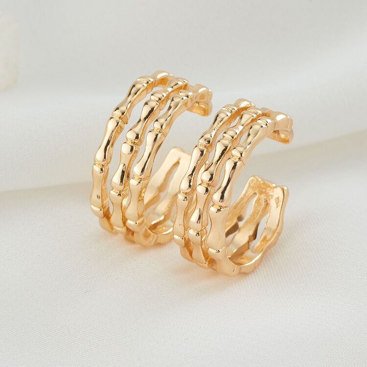 quality 2024 Hot Selling Women's Ring Personalized Fashion 14K Gold Plated Triple Hollow Bamboo Open Ring factory