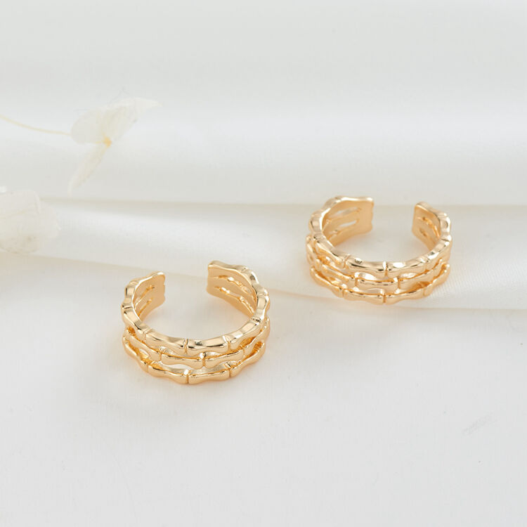 quality 2024 Hot Selling Women's Ring Personalized Fashion 14K Gold Plated Triple Hollow Bamboo Open Ring factory