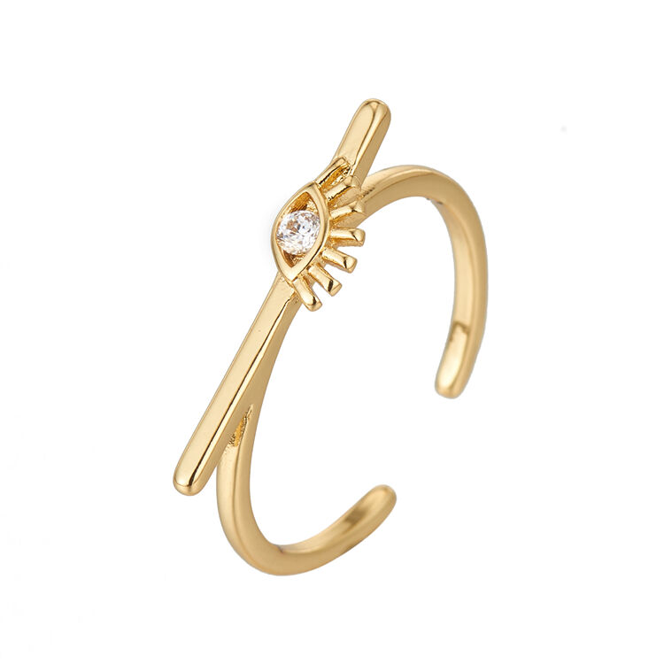 quality Trendy New Design Women 14K Gold Plated Smooth Chunky Pink Star Cubic Zirconia Diamond Evil Eye Ring factory