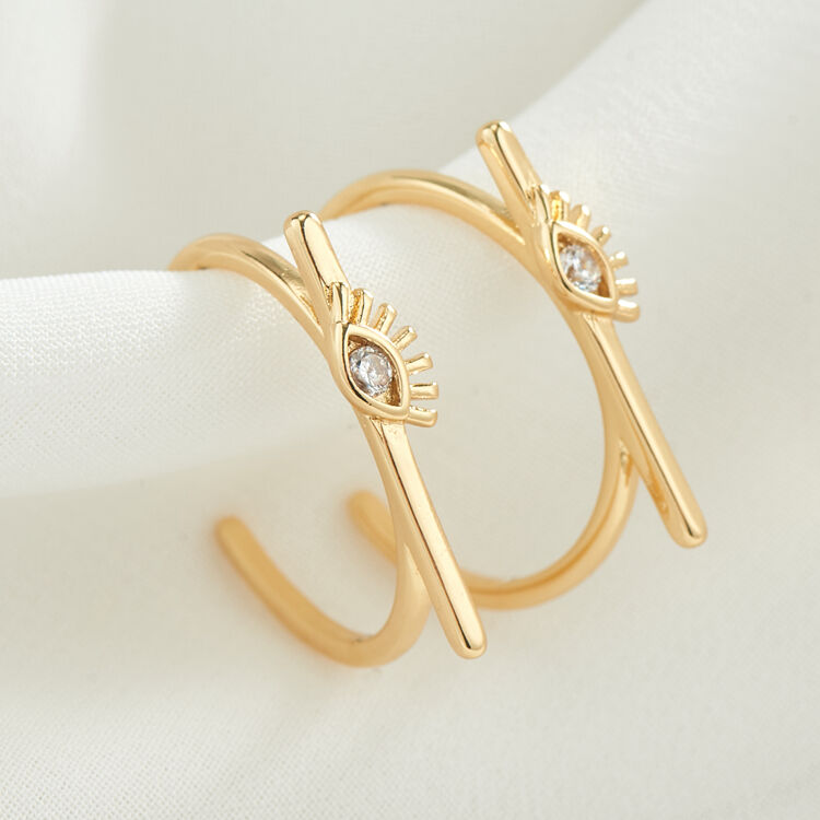 quality Trendy New Design Women 14K Gold Plated Smooth Chunky Pink Star Cubic Zirconia Diamond Evil Eye Ring factory