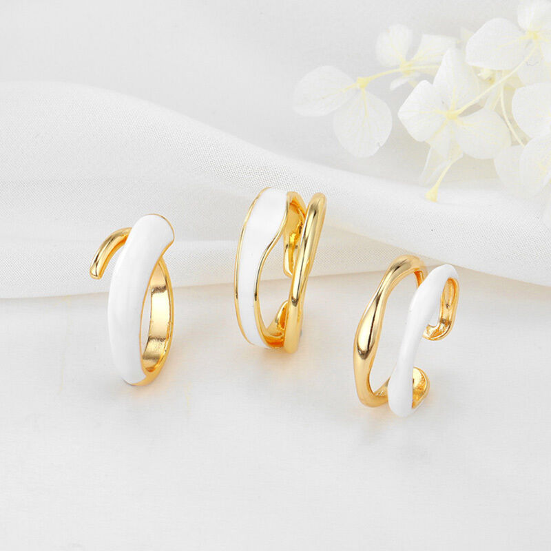 quality Fashion 14K Gold Plated Adjustable Ring With Geometric Enamel Black and White Women's Open Jewelry Rings factory