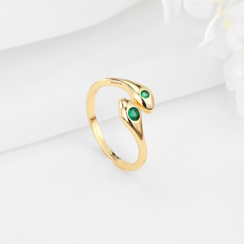 quality Fashion 14K Gold Plated Adjustable Ring With Star Shaped Zircon Double Head Snake Shaped Beads Women's Jewelry Ring factory
