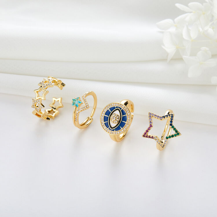 quality 14K Gold Plated Jewelry Dainty CZ Micro Pave Cubic Zirconia Adjustable Ring Women factory