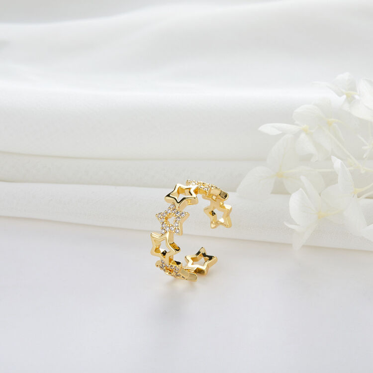 quality 14K Gold Plated Jewelry Dainty CZ Micro Pave Cubic Zirconia Adjustable Ring Women factory