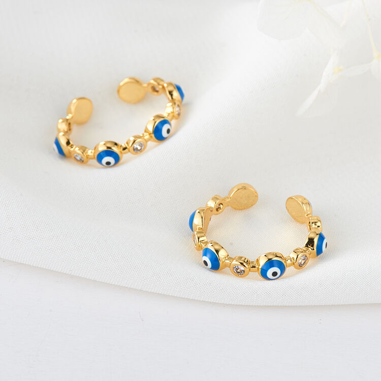 quality Fashion Jewelry 14K Gold Plated Evil Eye Enamel Ring for Women Adjustable Turkish Evil Eyes Rings factory
