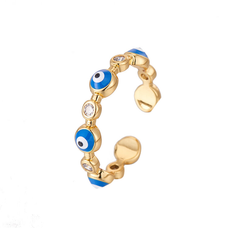 quality Fashion Jewelry 14K Gold Plated Evil Eye Enamel Ring for Women Adjustable Turkish Evil Eyes Rings factory
