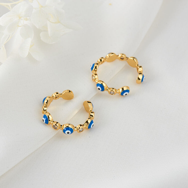 quality Fashion Jewelry 14K Gold Plated Evil Eye Enamel Ring for Women Adjustable Turkish Evil Eyes Rings factory