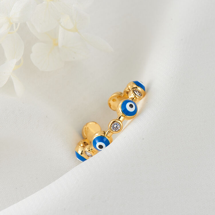 quality Fashion Jewelry 14K Gold Plated Evil Eye Enamel Ring for Women Adjustable Turkish Evil Eyes Rings factory