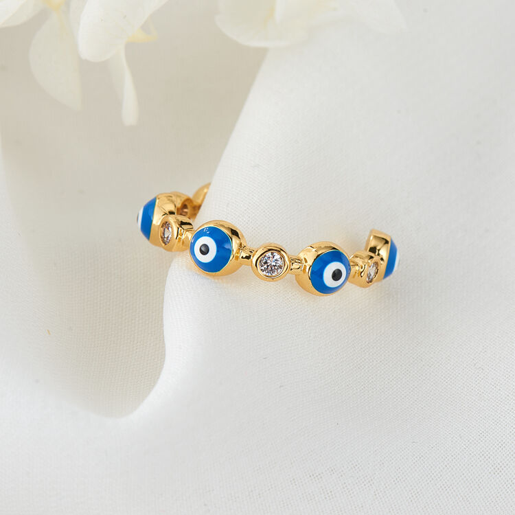 quality Fashion Jewelry 14K Gold Plated Evil Eye Enamel Ring for Women Adjustable Turkish Evil Eyes Rings factory