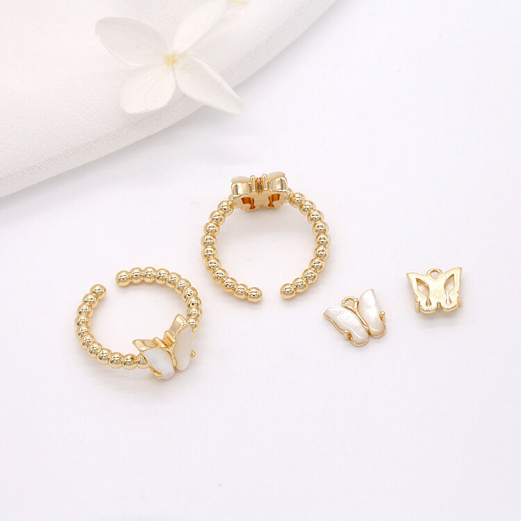 quality Trendy Design 14K Gold Plated Butterfly Shape Open Adjustable Ring Diy Jewelry Butterfly Charm Accessories factory