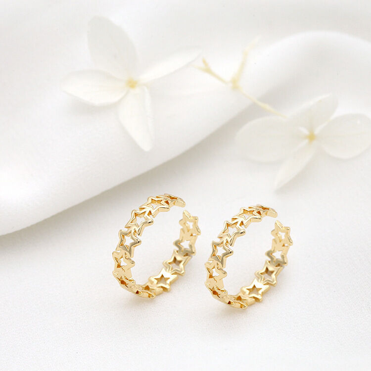 quality 14K Gold Plated Star Shape Open Adjustable Ring Fashion Connection Star Shaped Women's Ring factory
