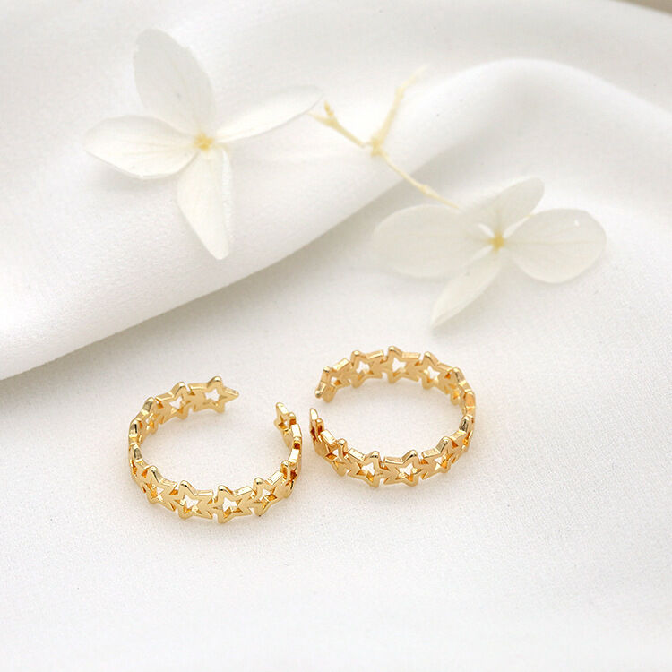 quality 14K Gold Plated Star Shape Open Adjustable Ring Fashion Connection Star Shaped Women's Ring factory