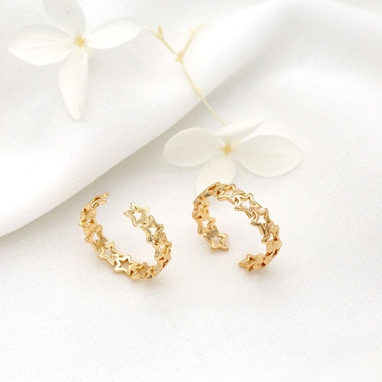 quality 14K Gold Plated Star Shape Open Adjustable Ring Fashion Connection Star Shaped Women's Ring factory