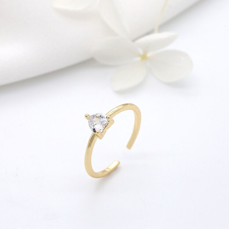 quality Fashionable Design 14K Gold Plated Zircon Heart Shaped Ppen Adjustable Ring Simple Ring Jewelry factory