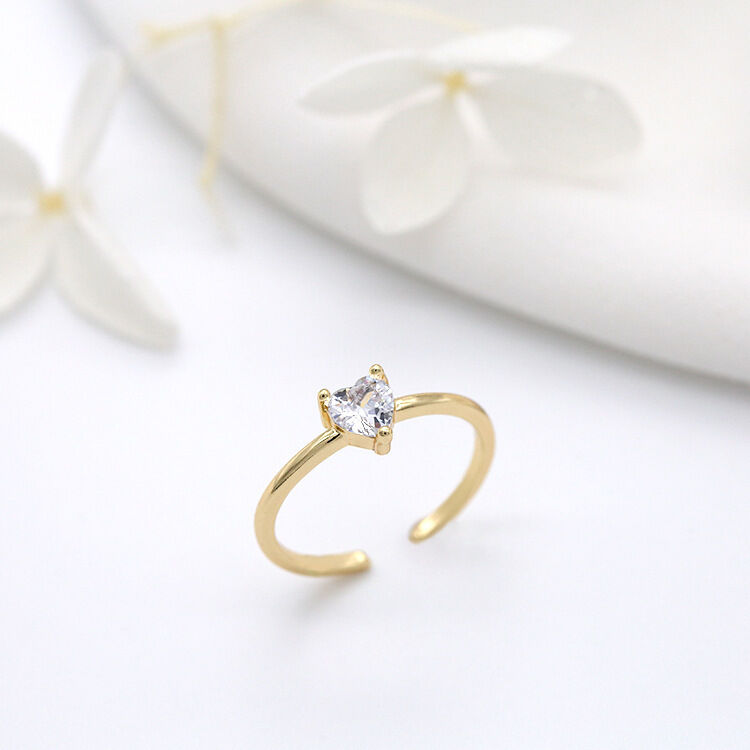 quality Fashionable Design 14K Gold Plated Zircon Heart Shaped Ppen Adjustable Ring Simple Ring Jewelry factory
