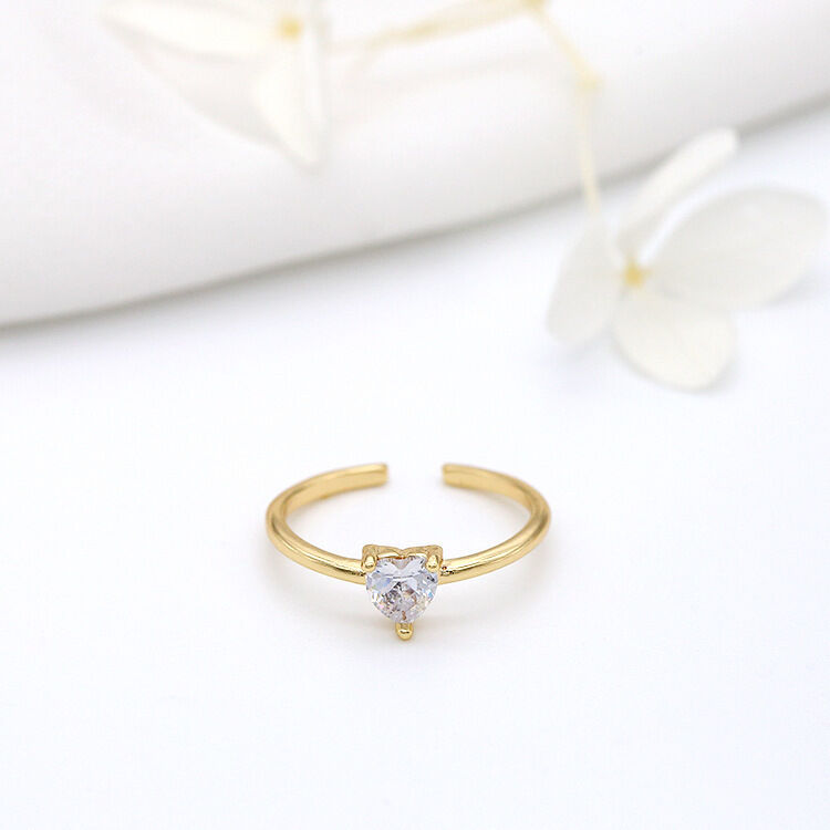 quality Fashionable Design 14K Gold Plated Zircon Heart Shaped Ppen Adjustable Ring Simple Ring Jewelry factory