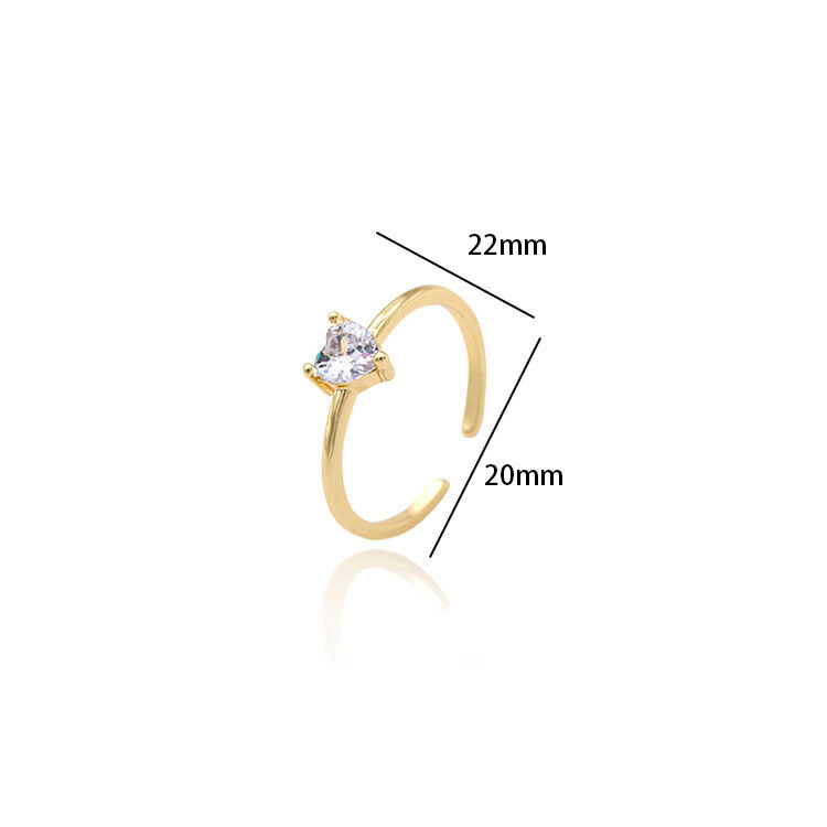 quality Fashionable Design 14K Gold Plated Zircon Heart Shaped Ppen Adjustable Ring Simple Ring Jewelry factory
