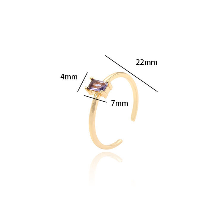 quality Wholesale 14K Gold Plated Rectangle Shape Inlaid Purple Zircon Open Adjustable Jewelry Ring factory