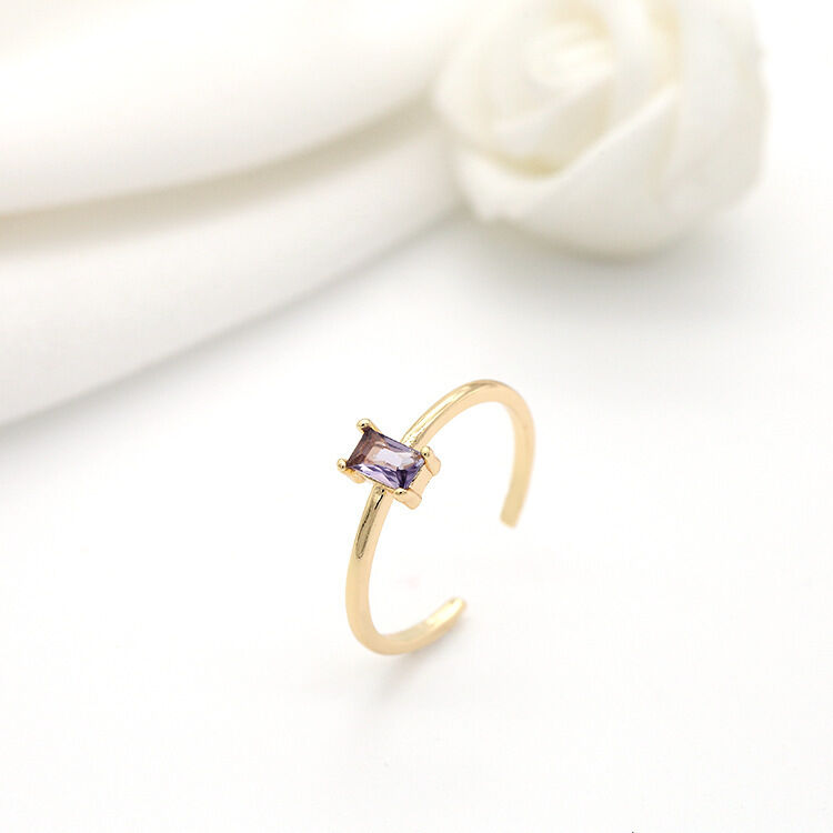 quality Wholesale 14K Gold Plated Rectangle Shape Inlaid Purple Zircon Open Adjustable Jewelry Ring factory