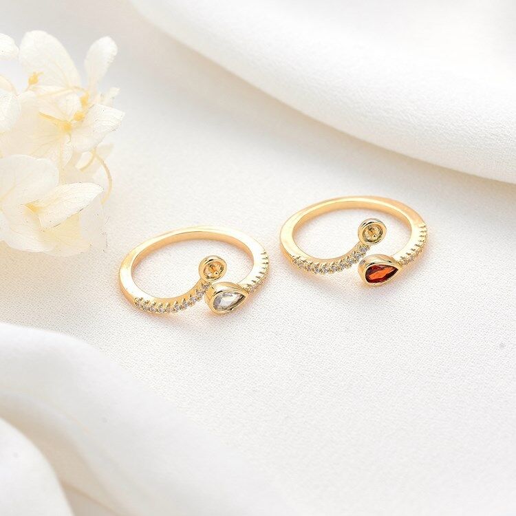 quality Wholesale 14K Gold Plated Inlaid Red White Zircon Can Match Pearls Open Adjustable Ring for Women factory