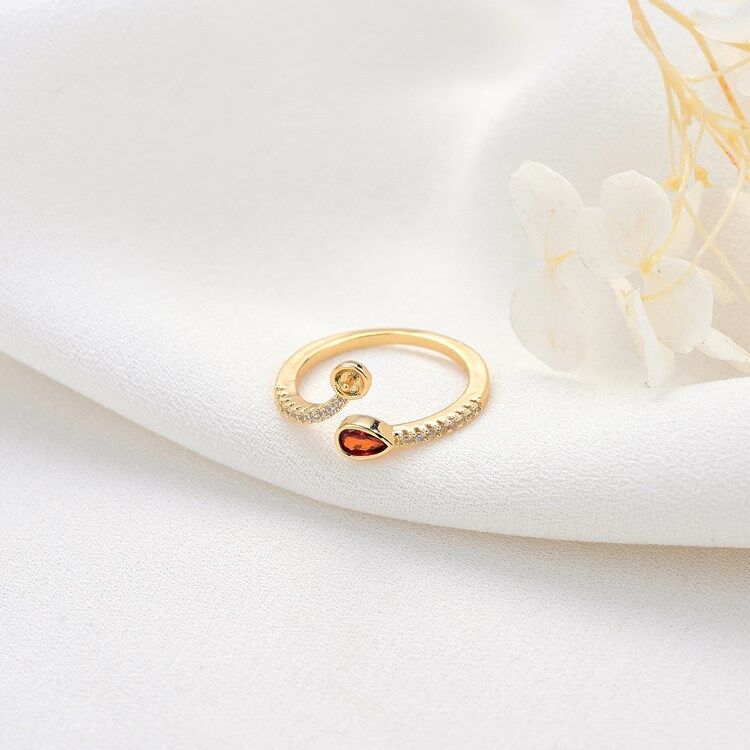quality Wholesale 14K Gold Plated Inlaid Red White Zircon Can Match Pearls Open Adjustable Ring for Women factory