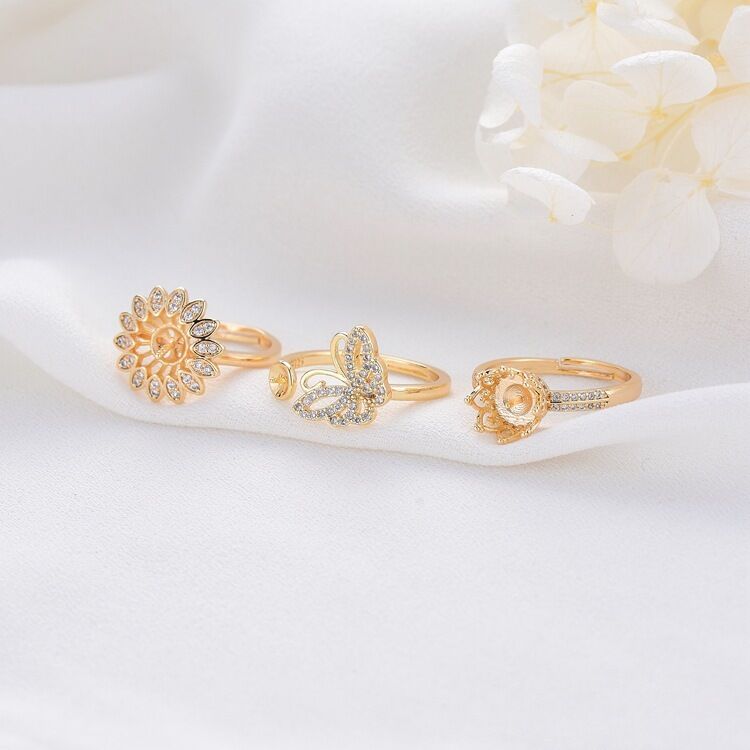 quality Factory Wholesale 14K Gold Plated Can Match Pearls Butterfly Flower Shape Ring factory
