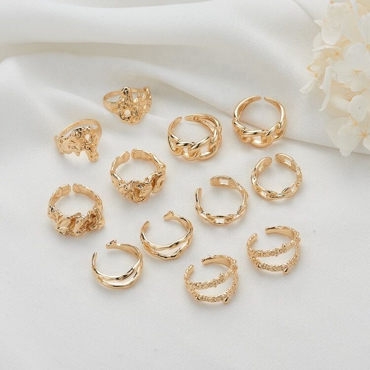 quality Brass Simple Design 14K Gold Plated Multi Shape Adjustable Ring factory