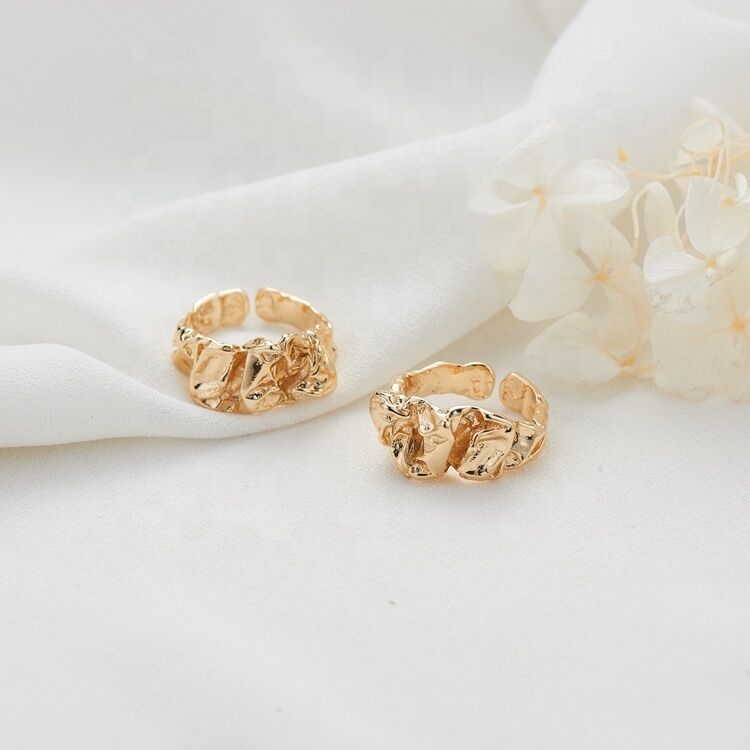 quality Brass Simple Design 14K Gold Plated Multi Shape Adjustable Ring factory
