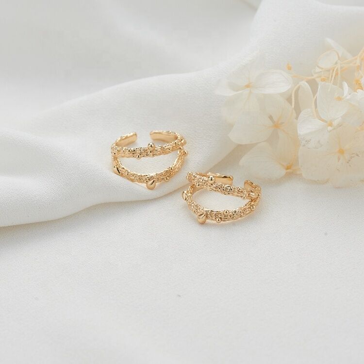 quality Brass Simple Design 14K Gold Plated Multi Shape Adjustable Ring factory