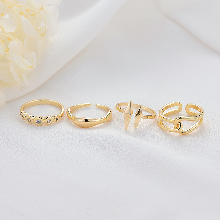 quality Fashion Simple Design 14K Gold Plated Inlaid Zircon Multi Shape Closed Ring Adjustable Jewelry Ring factory