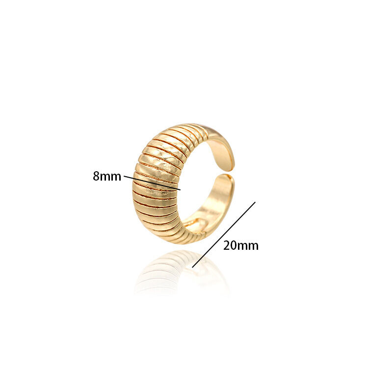 quality Fashion Design Adjustable Jewelry Ring 14K Gold Plated Straight Line Pattern Large Cow Horn Circular Opening Ring factory
