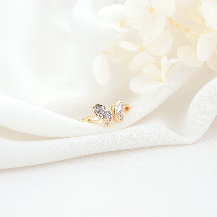 quality 14K Gold Plated Zircon Inlaid Fashion Design Butterfly Shaped Open Adjustable Ring Women's Jewelry factory